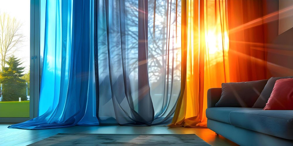 A beautiful image of a Curtains & Blinds with sun set, inlite furnishing